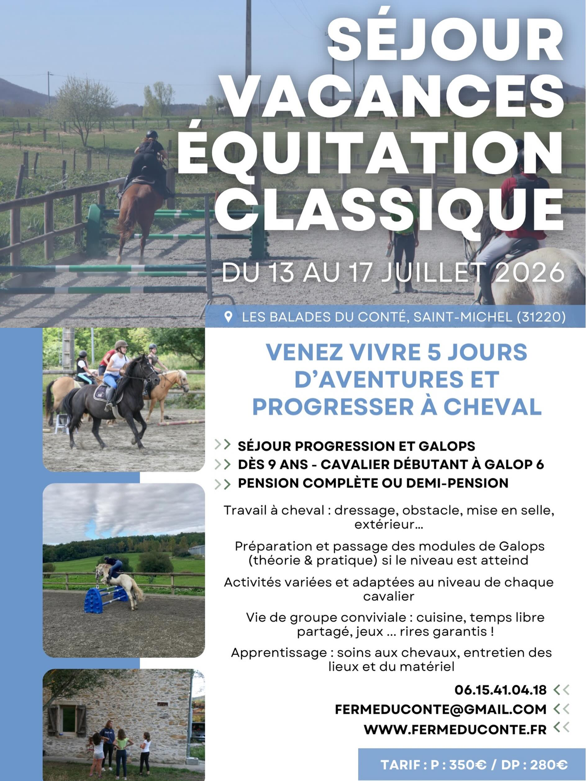 SÉJOUR VACANCES ÉQUITATION CLASSIQUE
