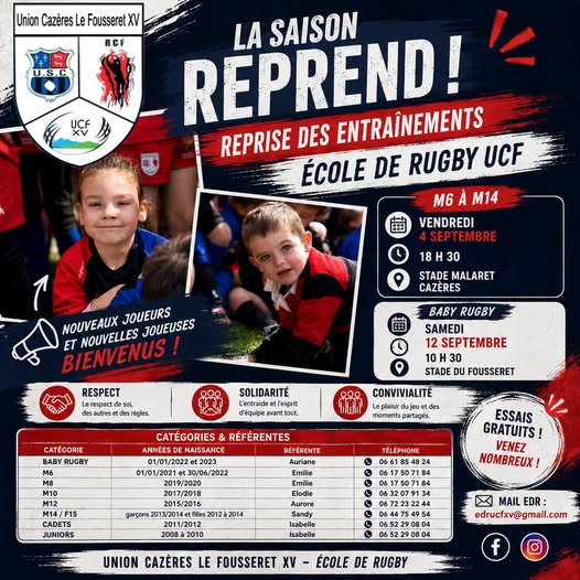 LA SAISON DE RUGBY REPREND !