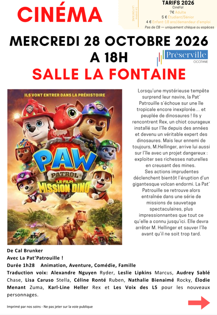 CINEMA : PAT'PATROUILLE MISSION DINO