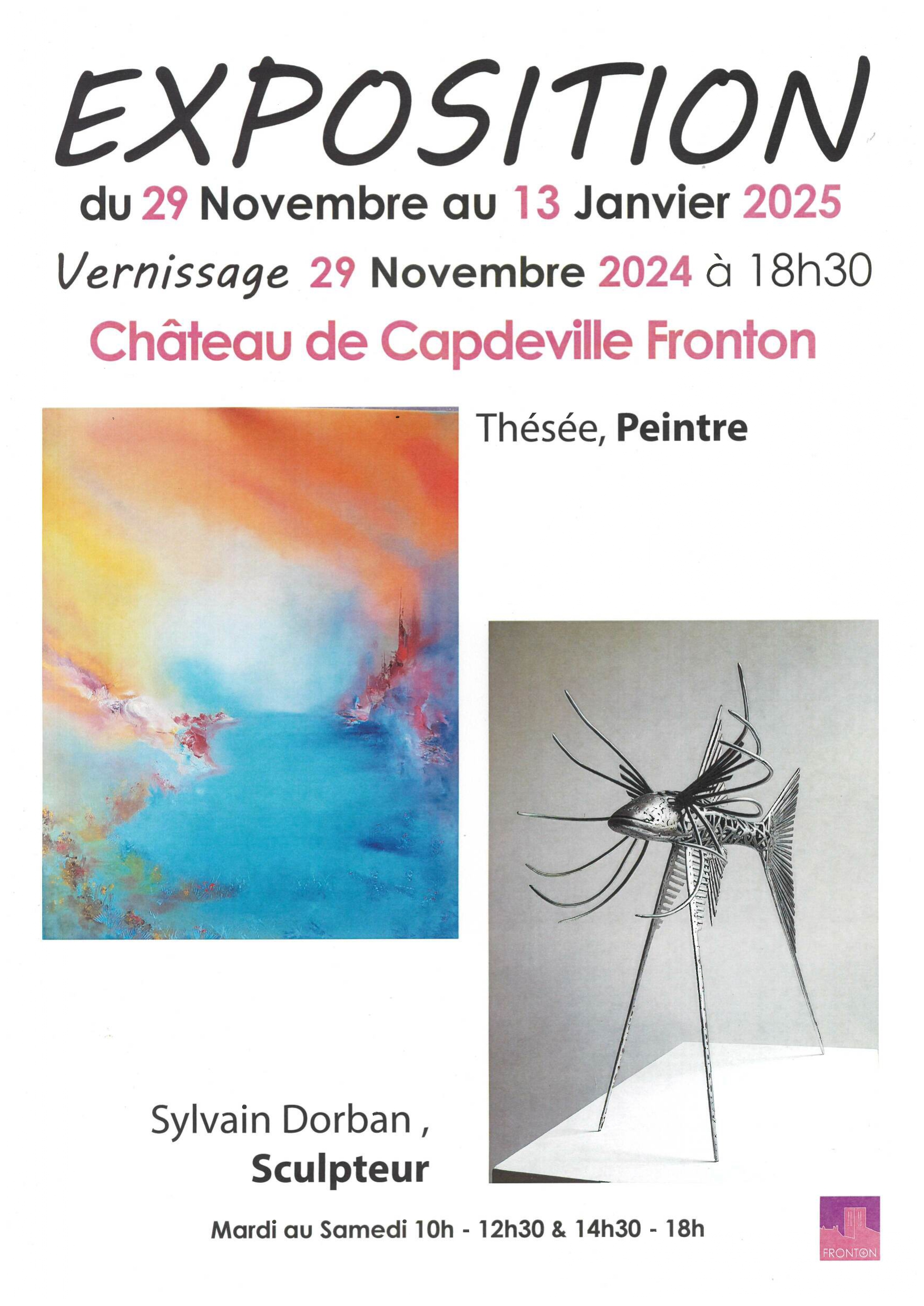 EXPOSITION DE PEINTURES, SCULPTURES ET PHOTOS Du 29/11/2024 au 13/1/2025