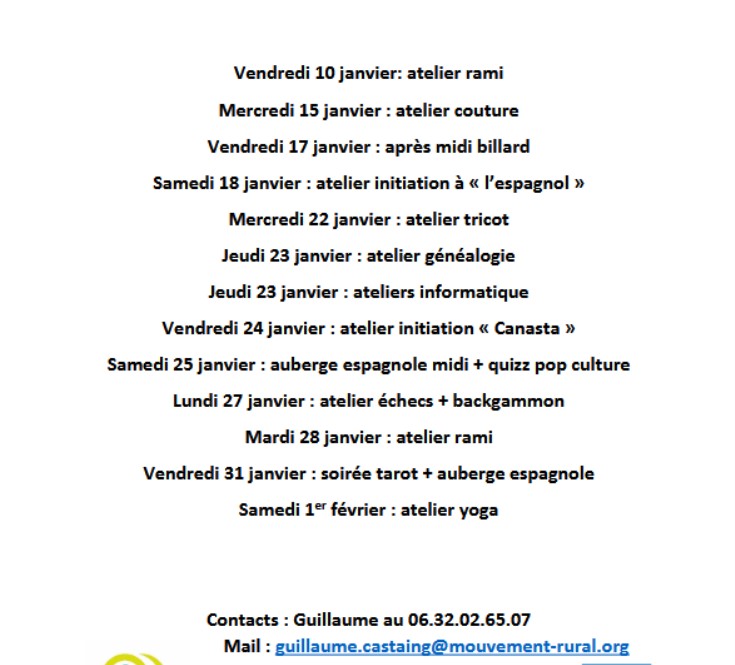 programme janvier 2025 - ESCAPADE